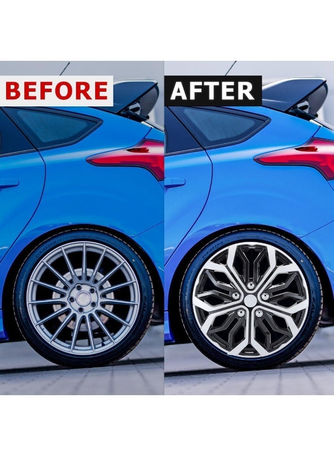 SHEZA STAR Wheel Covers, Black and Silver Snowflake Design, Set of 4 - Image 2