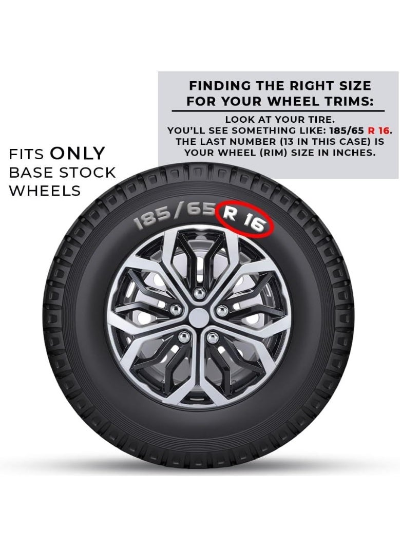 SHEZA STAR Wheel Covers, Black and Silver Snowflake Design, Set of 4 - Image 3