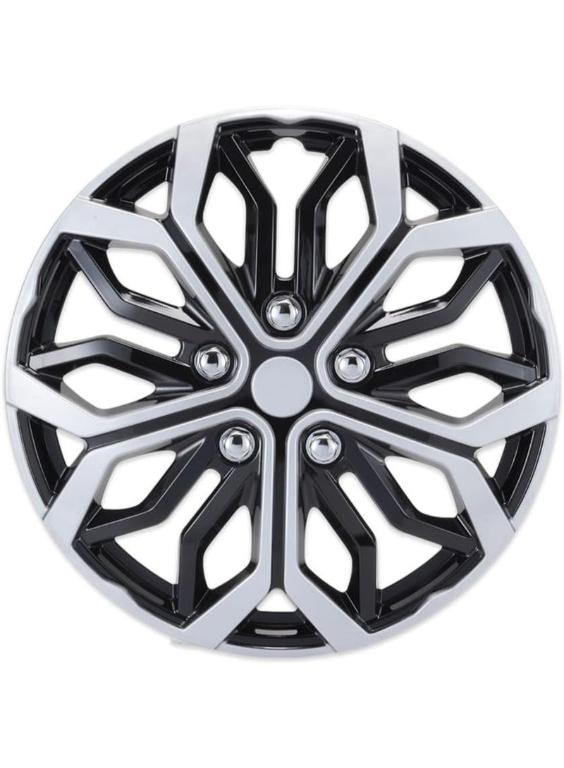 SHEZA STAR Wheel Covers, Black and Silver Snowflake Design, Set of 4 - Image 4