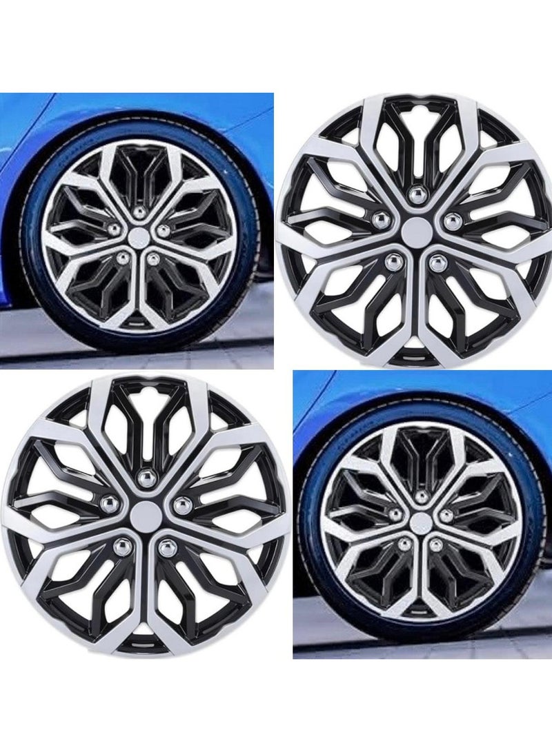 SHEZA STAR Wheel Covers, Black and Silver Snowflake Design, Set of 4 - Image 1