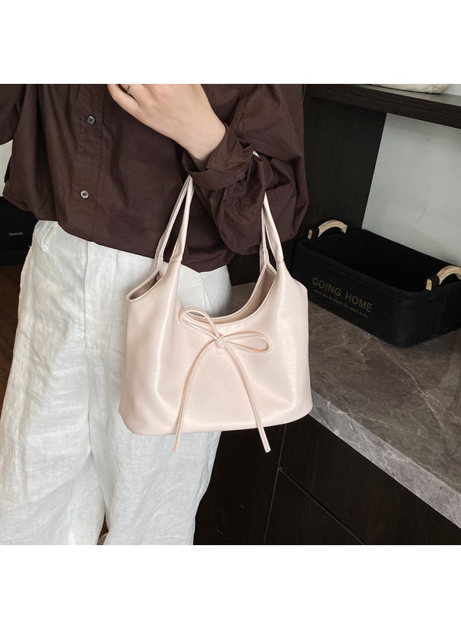 Korean Style Vegetable Basket Tote Bag Women 2025 Spring And Summer Large Capacity Shoulder Bag Niche Bow Handbag-Color:Pink Small Style  - Image 1