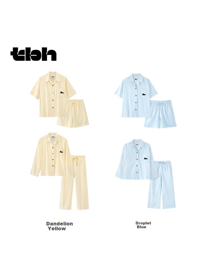Tbh Soft Cotton Black Leopard Tencel Cotton Home Wear Set, Couple Pajamas, Long Style, Water Drop Blue, S - Image 3