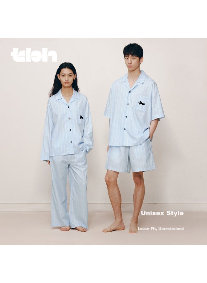 Tbh Soft Cotton Black Leopard Tencel Cotton Home Wear Set, Couple Pajamas, Long Style, Water Drop Blue, S - Image 2