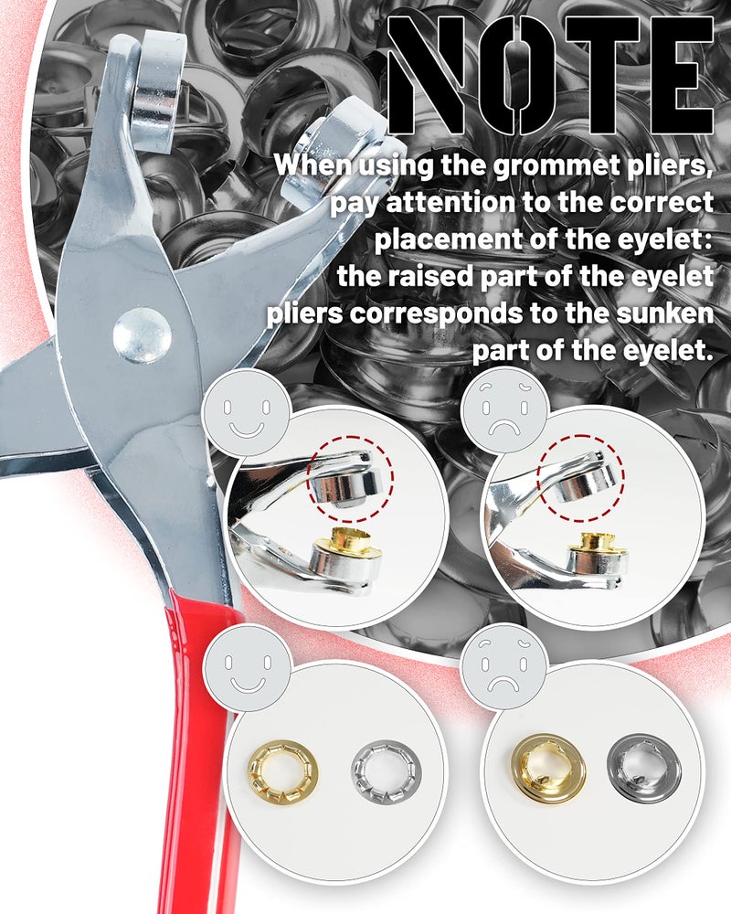 MoHern 150Pcs 1/2 Inch Grommet Tool Kit, Grommet Kit, Eyelet Kit with Leather Hole Punch Pliers, 150 Metal Eyelets and Grommets in Gold and Silver for Leather, Shoes, Fabric, Belt - Image 3