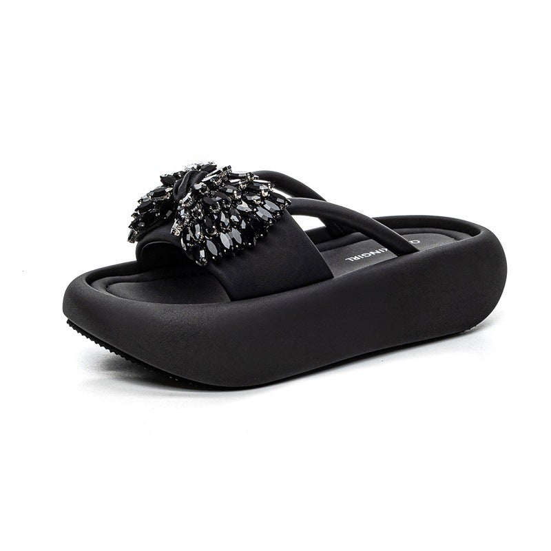 عصرية سميكة مبيعات التنفس في الهواء الطلق Sandals للنساء 2026 جديد العادي ارتفاع زيادة Bowknot رفيعة النطاق Rhinestone Sandals - Image 5