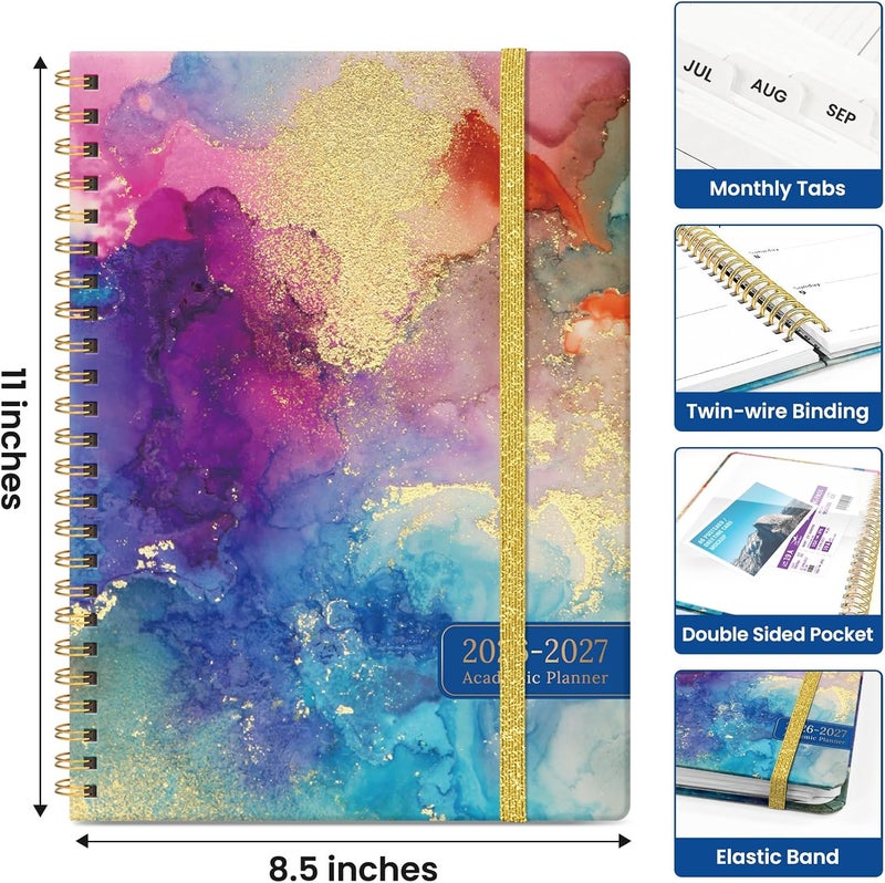 Taja Planner 2026–2027 Academic Book, Weekly and Monthly Layout, July 2026 to June 2027, Hardcover Agenda with Tabs, School and Office Supplies, A4 Size 8.5" x 11" - Color Splash - Image 4