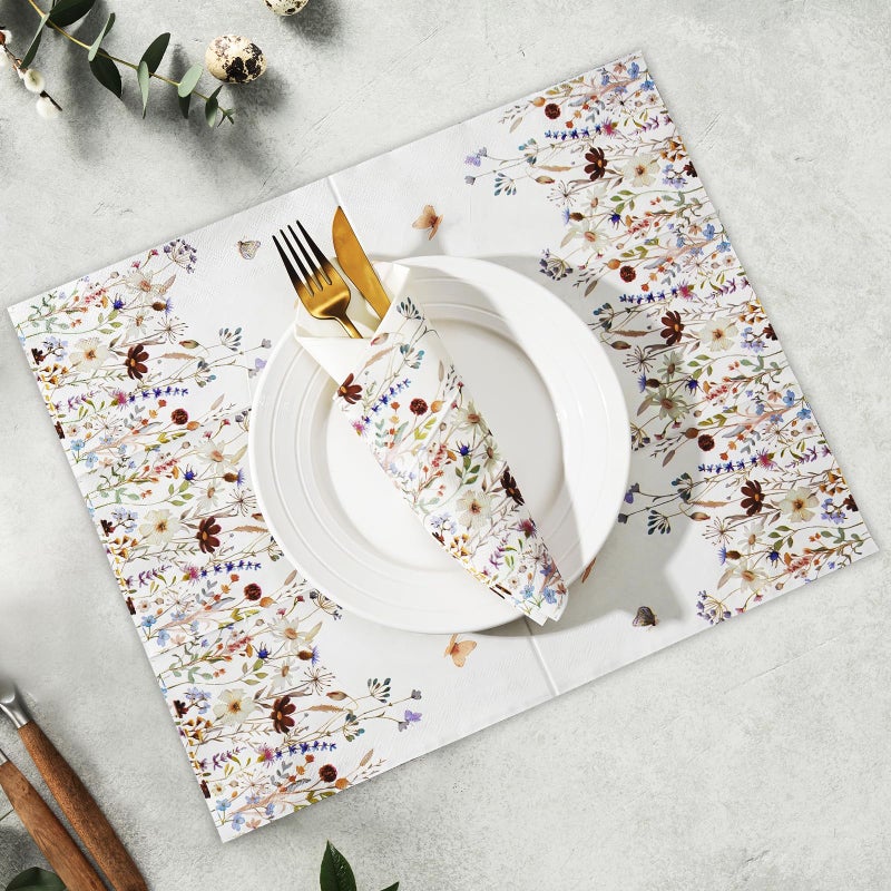Hunanyume 100 Spring Floral Paper Napkins Decorative  3 Ply Watercolor Wild Flower Dinner Napkins Guest Napkins  Disposable Hand Towels for Bathroom Holiday Wedding Baby Shower Birthday Party  - Image 4
