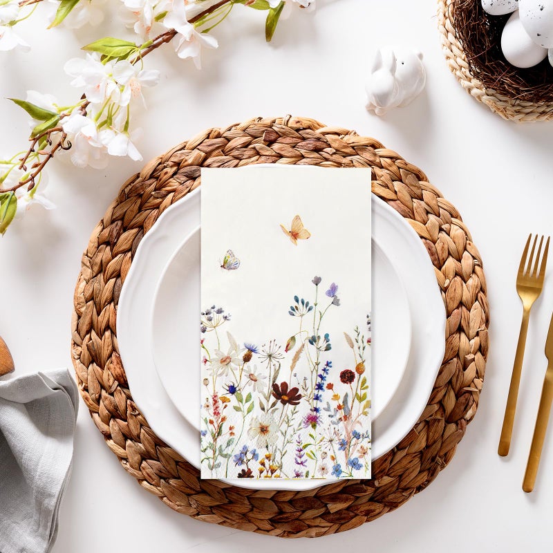Hunanyume 100 Spring Floral Paper Napkins Decorative  3 Ply Watercolor Wild Flower Dinner Napkins Guest Napkins  Disposable Hand Towels for Bathroom Holiday Wedding Baby Shower Birthday Party  - Image 5