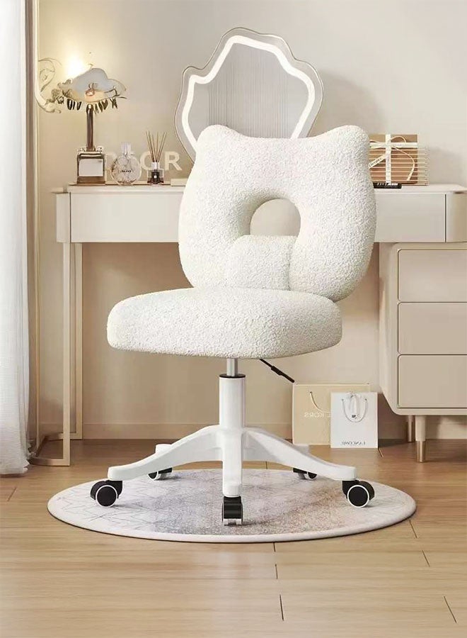 DUSALA White Plush Makeup Chair with Backrest - Soft Shearling Vanity Stool, Adjustable Height, Home Office & Bedroom Comfort Chair, Chair for Vanity - Image 2