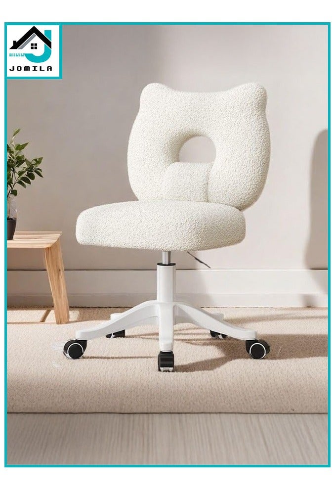 DUSALA White Plush Makeup Chair with Backrest - Soft Shearling Vanity Stool, Adjustable Height, Home Office & Bedroom Comfort Chair, Chair for Vanity - Image 1