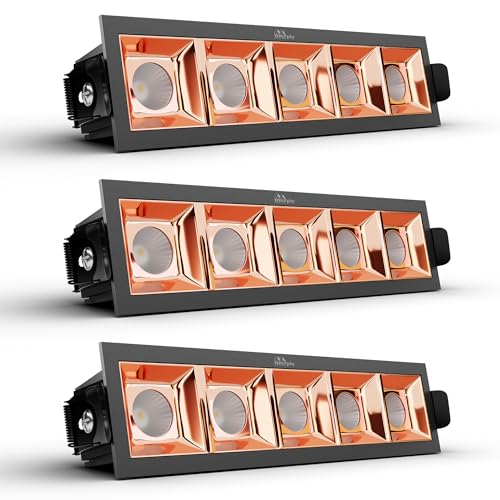 MURPHY مورفي 10W تشطيب ذهبي وردي مربع ليزر LED سقف COB سبوت، تركيز، إضاءة سقف هبوط، إضاءة سقف بوب (أبيض دافئ، عبوة من 3)، مع ضمان لمدة 2 سنوات - Image 1
