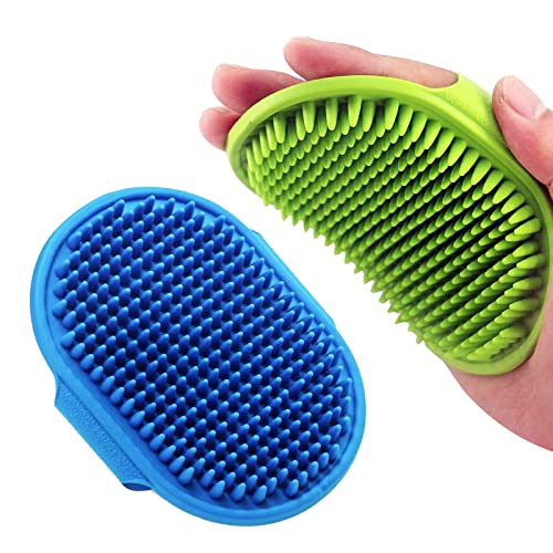 Lilpep Dog Grooming Brush, Lilpep Pet Shampoo Bath Brush Soothing Massage Rubber Comb with Adjustable Ring Handle for Long Short Haired Dogs and Cats (Blue+Green, pack of 2) - Image 1
