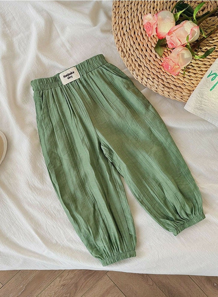 Kids' Solid Color Elastic Waist Loose Wide Leg Pants Green 