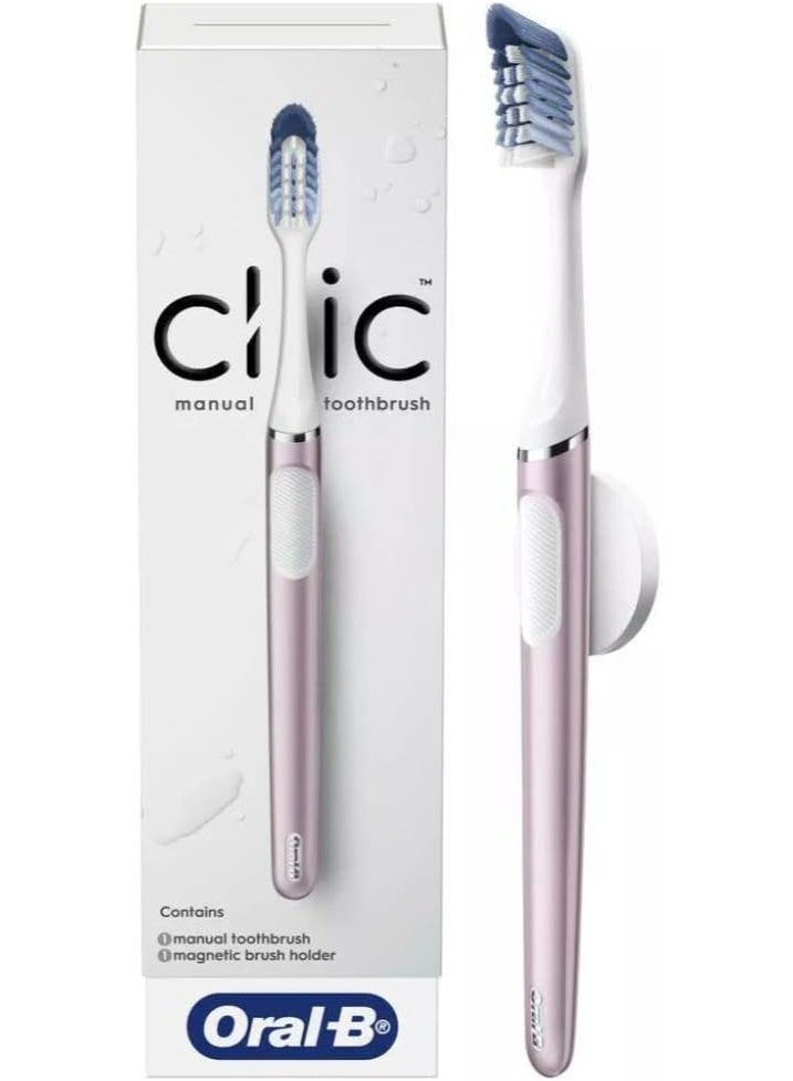 Oral-B Clic Manual Toothbrush, Rose Quartz, with Magnetic Toothbrush Holder - 1 Count Clic Manual Toothbrush, Rose Quartz, with Magnetic Toothbrush Holder - 1 Count - Image 1