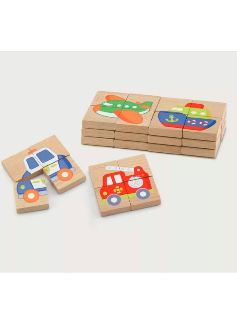 Viga 32-Piece Wooden Magnetic Puzzle Block - Set Transportation - Image 3