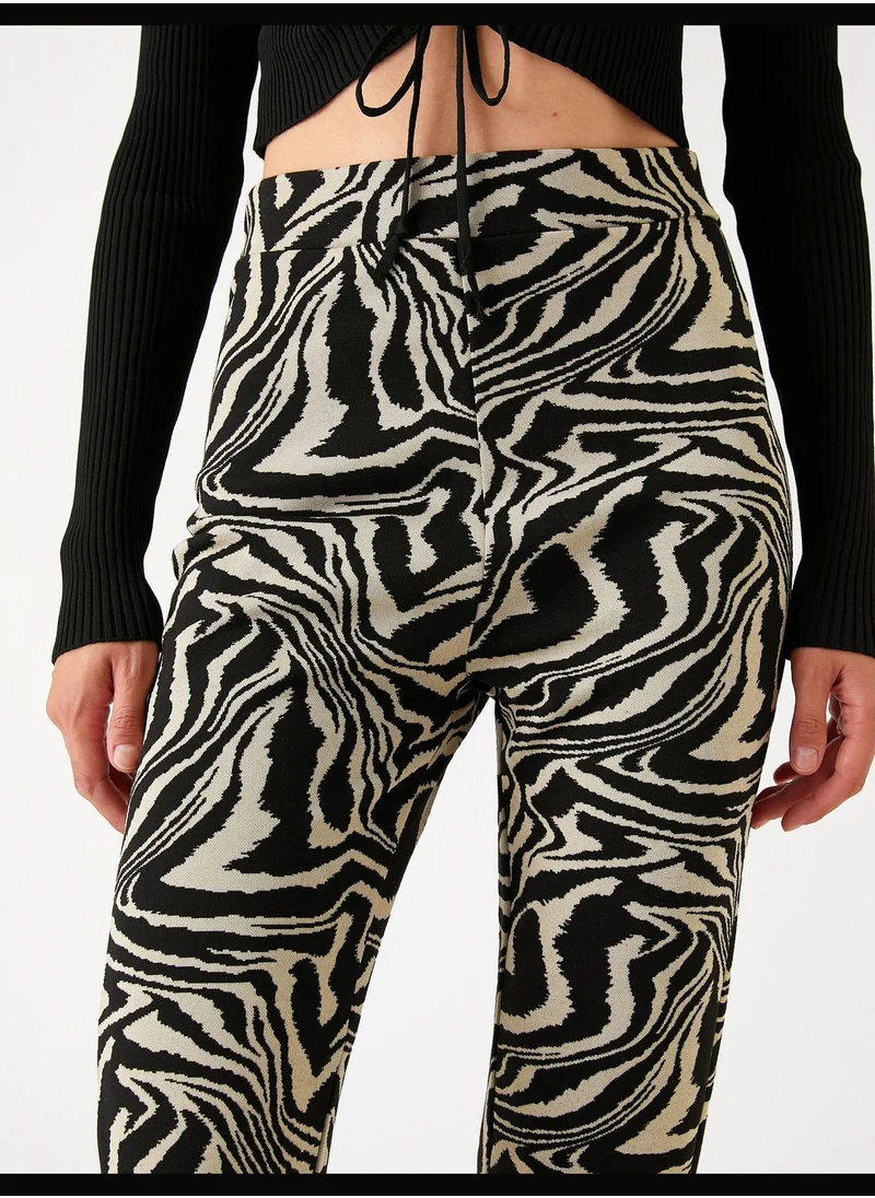 KOTON Zebra Patterned Leggings Flare Leg