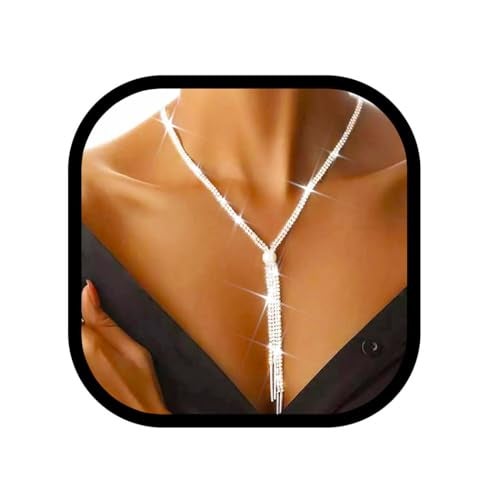 Zoestar Long Necklace Silver Rhinestone diamond Necklaces for Women Dressy - Image 1