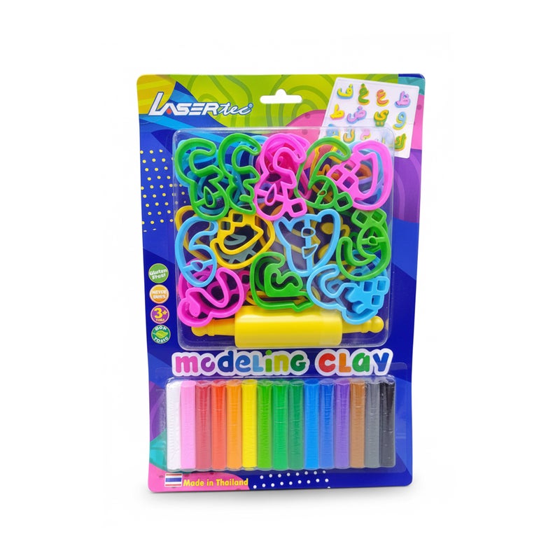 Modeling Clay Set – 15 Round Sticks with Arabic Alphabet Learning Card