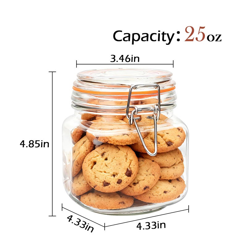 Encheng 25 oz Glass Jars With Airtight Lids And Leak Proof Rubber Gasket,Wide Mouth Mason Jars With Hinged Lids For Kitchen Canisters 750ml, Glass Storage Containers 6 Pack - Image 2
