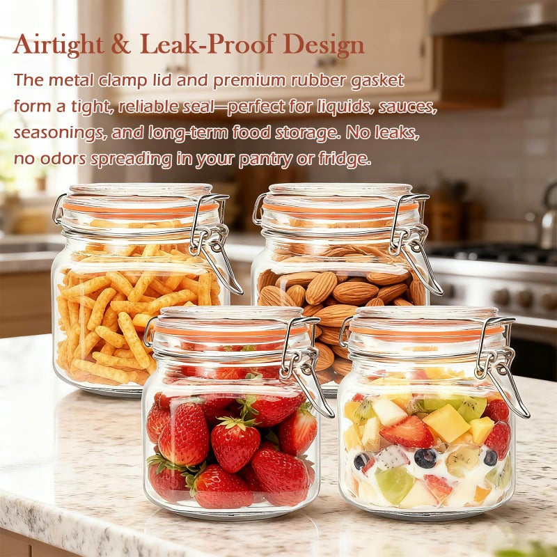 Encheng 25 oz Glass Jars With Airtight Lids And Leak Proof Rubber Gasket,Wide Mouth Mason Jars With Hinged Lids For Kitchen Canisters 750ml, Glass Storage Containers 6 Pack - Image 5