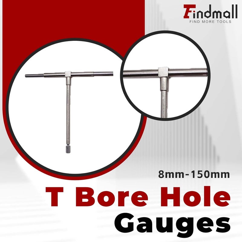 findmall 6Pcs Telescoping Gage Set 5/16" - 6" Range T-Bore Hole Gauges W/Pouch 8mm-150mm Adjustable Telescopic T Bore Hole Gauges - Image 3