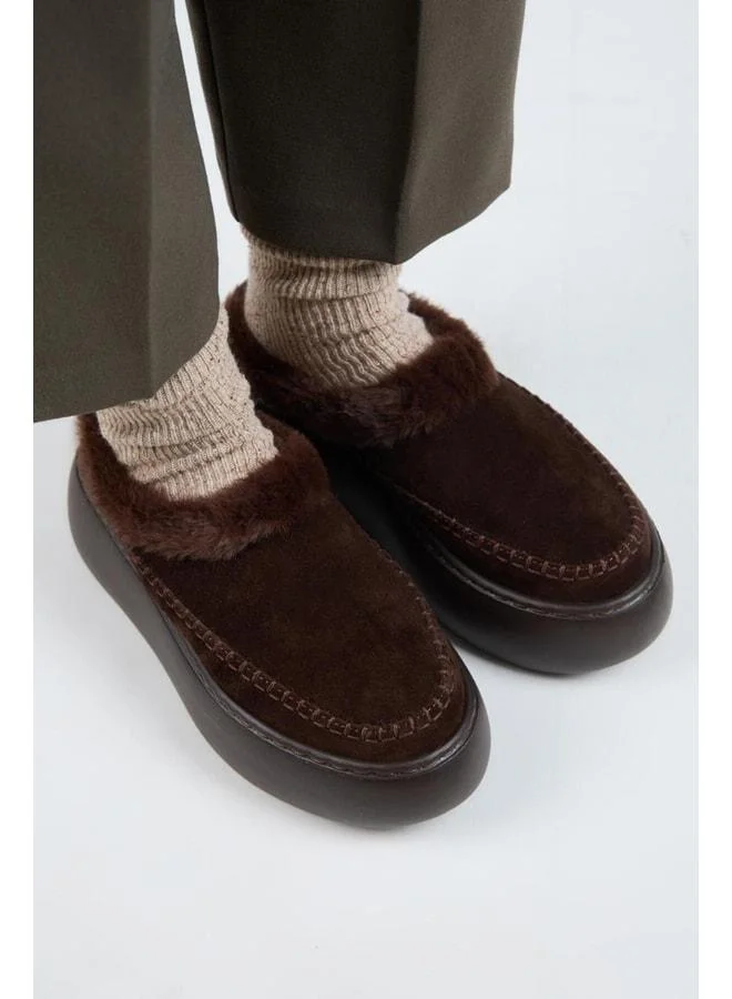 Manijero  (Bazin Fur) Women's Genuine Leather Suede Fur Platform Coffee Slippers. for Women | Best Price UAE