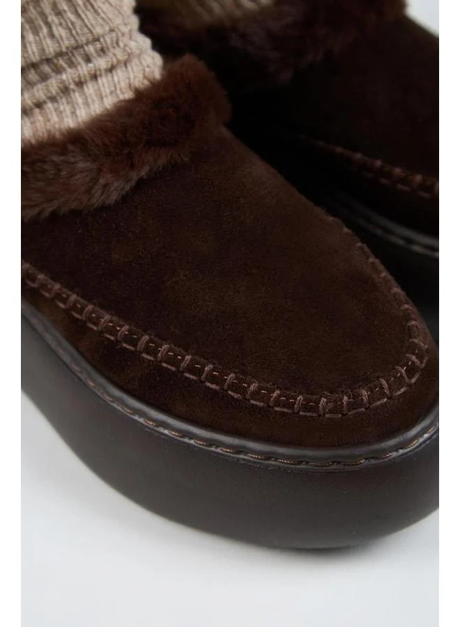 Manijero  (Bazin Fur) Women's Genuine Leather Suede Fur Platform Coffee Slippers. for Women | Best Price UAE