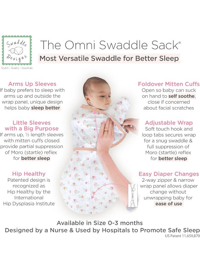 SwaddleDesigns SwaddleDesigns Omni Swaddle Sack for Newborn, Transitional Swaddle Sack with Wrap & Arms Up Sleeves & Mitten Cuffs, Easy Transition Swaddle Sleep Sack, Watercolor Peachy Pink Floral, Small, 0-3 Months  - Image 2