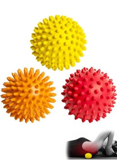 3 Pcs Spiky Massage Balls, Foot Massager Spiky Roller, Soft Spiked Massager Rollers, Muscle Soreness Exercise, Deep Tissue Therapy Myofascial Release, Plantar Fasciitis (Red, Orange, Yellow)