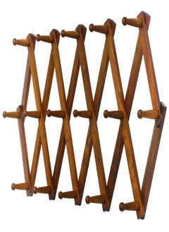 Dseap Accordian Wall Hanger: 16” High Wooden Wall Expandable Coat Rack, Hat Rack Holder, Accordion Hook for Baseball Caps, Coats, Mugs, 16 Peg Hooks, Brown