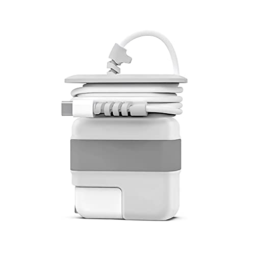 DailyObjects Mount Protective Soft Silicone Case Adapter Cover Compatible with MacBook Adapter - Case with Cable Winder (30W) White - Image 1