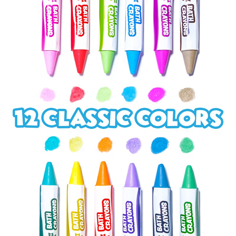 Tub Works Tub Works® Smooth™ Bath Crayons Bath Toy, 12 Pack | Nontoxic, Washable Bath Crayons for Toddlers & Kids | Unique Formula Draws Smoothly & Vividly on Wet & Dry Tub Walls | Hexagon Grip Bathtub Crayons  - Image 3