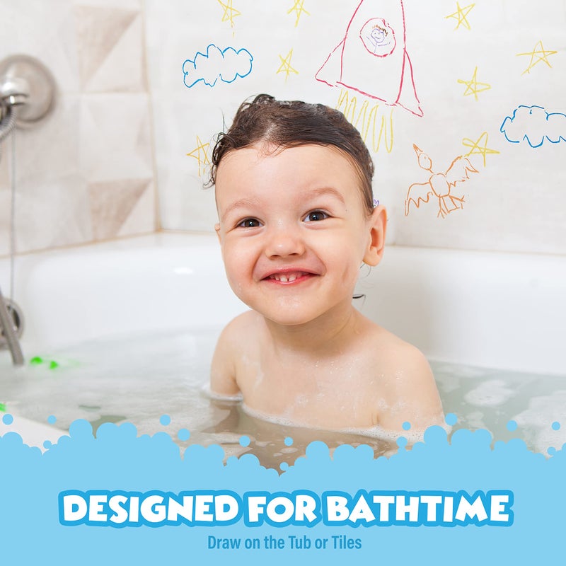Tub Works Tub Works® Smooth™ Bath Crayons Bath Toy, 12 Pack | Nontoxic, Washable Bath Crayons for Toddlers & Kids | Unique Formula Draws Smoothly & Vividly on Wet & Dry Tub Walls | Hexagon Grip Bathtub Crayons  - Image 2