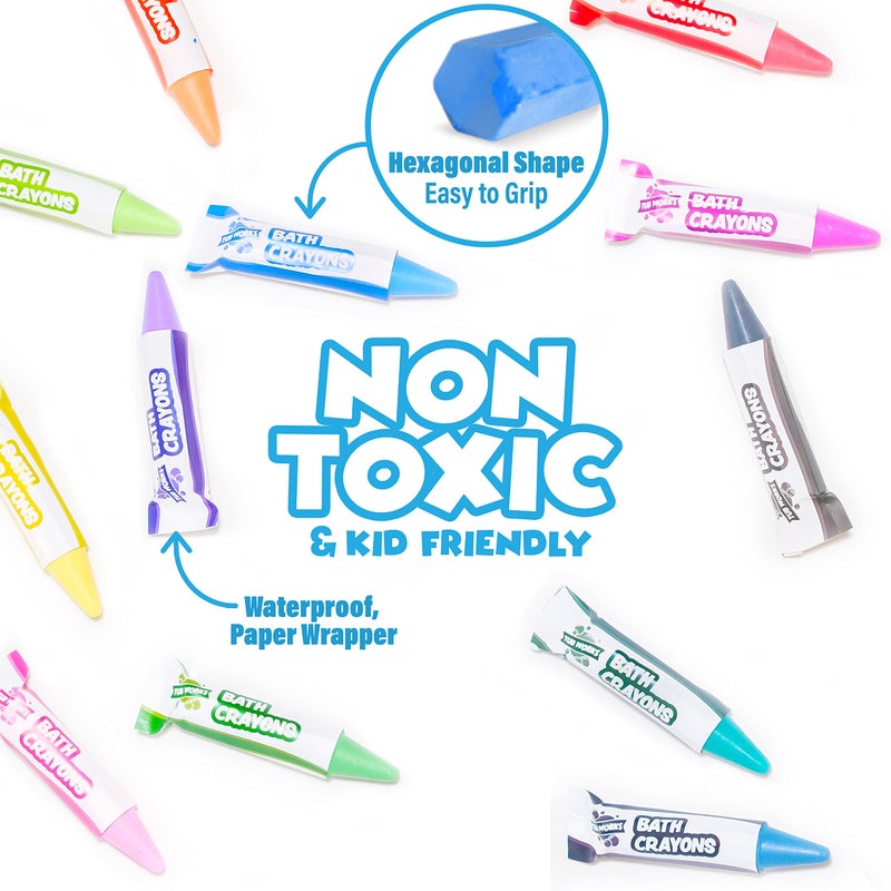 Tub Works Tub Works® Smooth™ Bath Crayons Bath Toy, 12 Pack | Nontoxic, Washable Bath Crayons for Toddlers & Kids | Unique Formula Draws Smoothly & Vividly on Wet & Dry Tub Walls | Hexagon Grip Bathtub Crayons  - Image 4