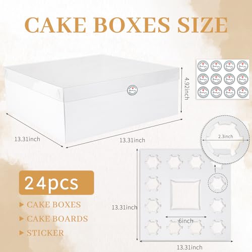 CHENZEM 5 Packs Bento Cake and Cupcake Box Fit 12 muffin Cupcakes and 1 Mini Cake Box with Clear Window and Stickers for Wedding Birthday Valentine'Day Party Baking Supplies (White, 1+12(5Pack)) - Image 2