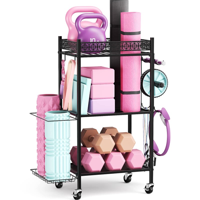 VOPEAK Metal Storage Rack for Yoga Mats, Foam Rollers and Gym Equipment - Home Exercise and Fitness Gear Organizer - Image 1