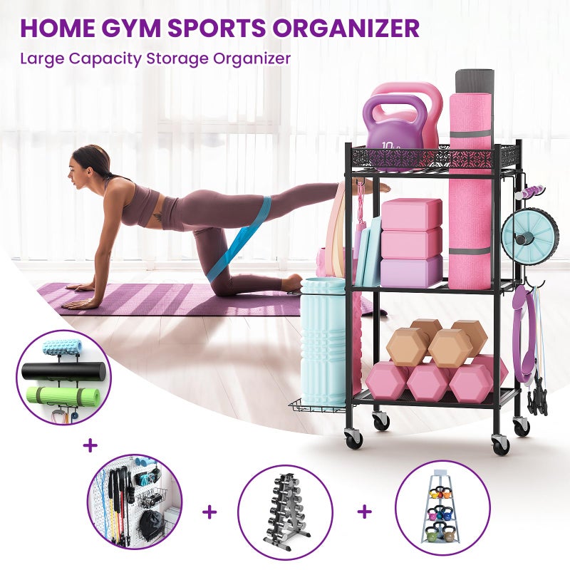 VOPEAK Metal Storage Rack for Yoga Mats, Foam Rollers and Gym Equipment - Home Exercise and Fitness Gear Organizer - Image 2