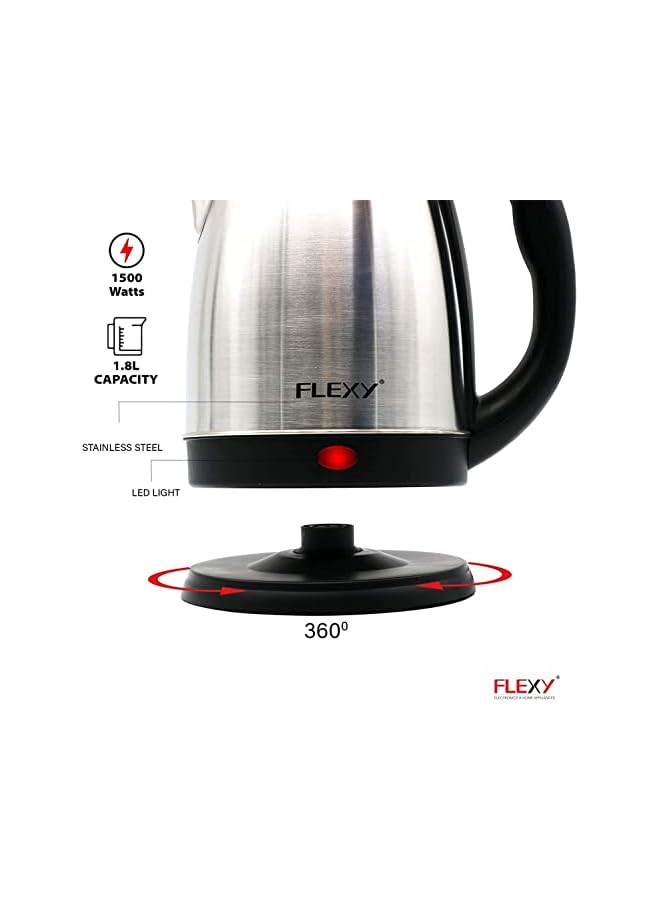 Flexy غلاية كهربائية بسعة 1.8 لتر بدون سلك مع حماية من الغليان الجاف مصنوعة من الفولاذ المقاوم للصدأ المخفي - Image 3