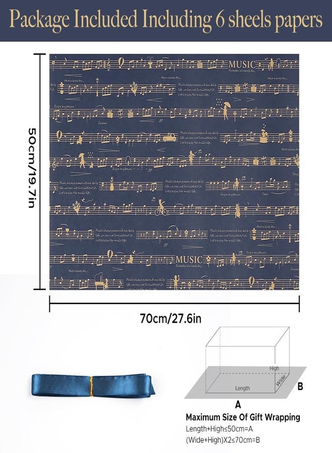NEPOG Music Wrapping Paper, 6 Sheets Black Musical Notation Piano Score Musician Gift Wrap Folded Flat 20x28 inches per Sheet with Ribbon for Women Men Birthday Wedding Music Concert - Image 2