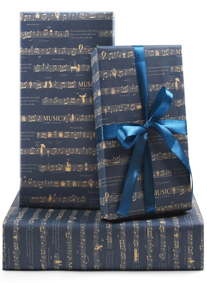 NEPOG Music Wrapping Paper, 6 Sheets Black Musical Notation Piano Score Musician Gift Wrap Folded Flat 20x28 inches per Sheet with Ribbon for Women Men Birthday Wedding Music Concert - Image 1