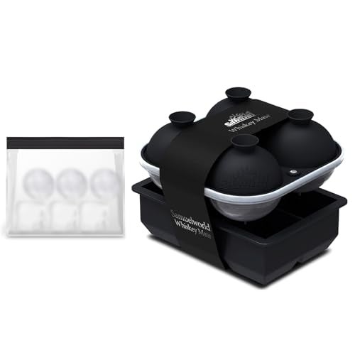 Samuelworld Large Silicone Premium Ice Trays, 2 Inches Big Cubes & 2.5 Inches Sphere Ice Molds - BPA Free, Craft Ice Maker for Gifting, Easy Release - Black(With Ice Bag) - Image 1