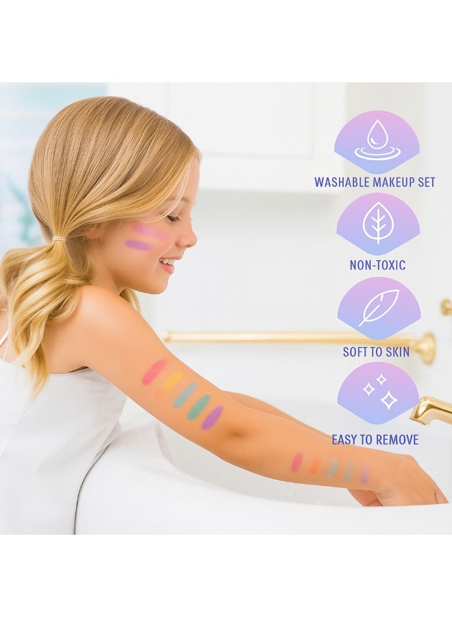 REZZOSS Princess Makeup Set for Girls 5+ Easily Washable Kids Makeup Kit with Safe Non-Toxic Cosmetics, Pretend Play Beauty Set for Little Girls, Washable Makeup Remover, Nail Polish, Lip Gloss, Eyeshadow & Accessories – Perfect Gift Box for Princess Look - Image 4