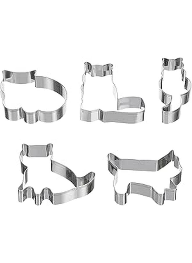 Cat Shape Cookie Cutters Set 5pcs Stainless Steel Baking Molds For Cake Decoration - Image 1