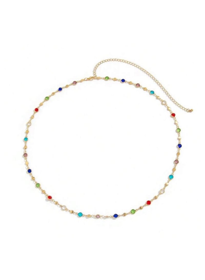 Luxury Colorful Crystal Beaded Gold Waist Chain for Women – Bohemian Style Adjustable Belly Chain Body Jewelry with Multicolor Stones, Elegant Bikini Accessory for Beach Vacations Parties Festivals and Daily Wear (1 Layer) - Image 2