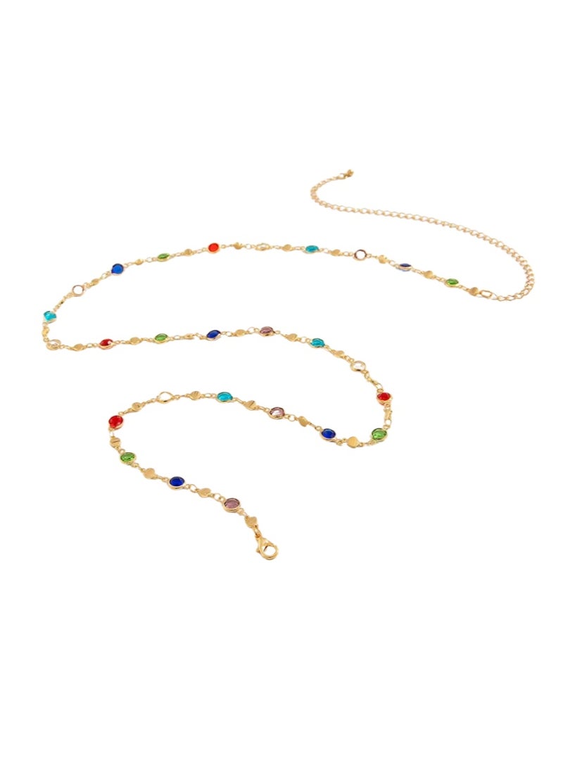 Luxury Colorful Crystal Beaded Gold Waist Chain for Women – Bohemian Style Adjustable Belly Chain Body Jewelry with Multicolor Stones, Elegant Bikini Accessory for Beach Vacations Parties Festivals and Daily Wear (1 Layer) - Image 4