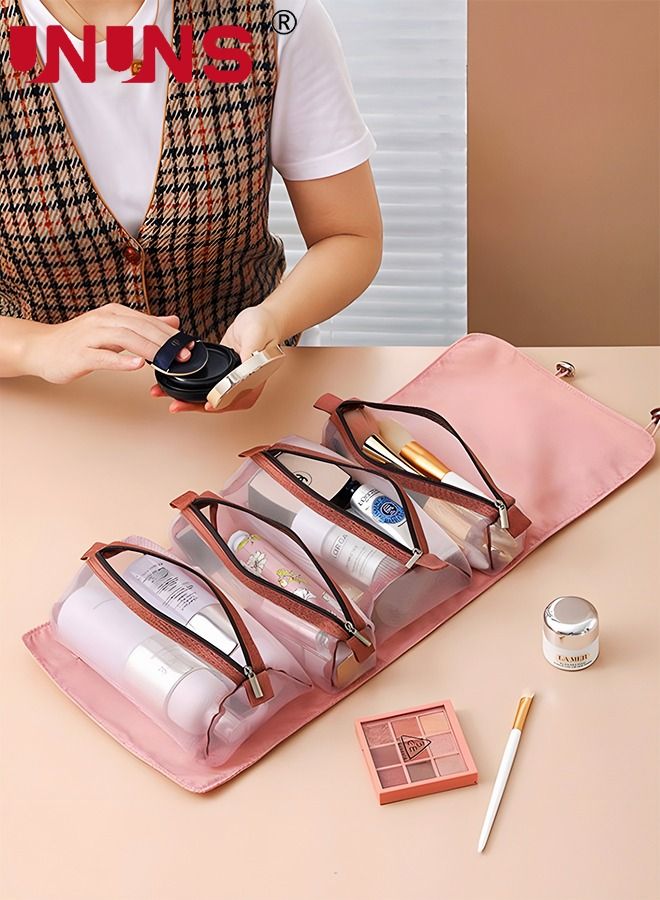 UNUNS Portable Hanging Cosmetic Bag,4 in 1 Detachable Mesh Makeup Bag,Travel Folding Storage Wash Bag,Pink - Image 5