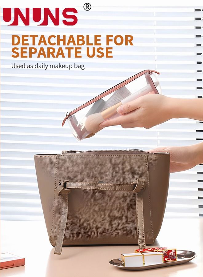 UNUNS Portable Hanging Cosmetic Bag,4 in 1 Detachable Mesh Makeup Bag,Travel Folding Storage Wash Bag,Pink - Image 4