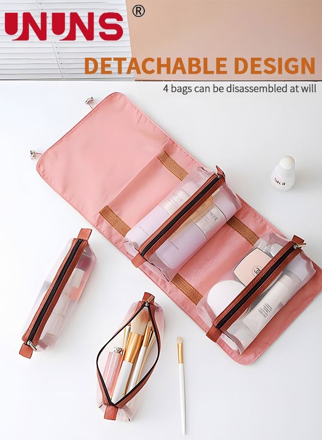 UNUNS Portable Hanging Cosmetic Bag,4 in 1 Detachable Mesh Makeup Bag,Travel Folding Storage Wash Bag,Pink - Image 3