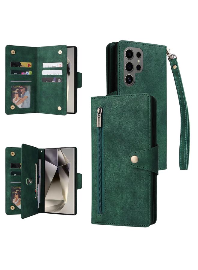 S-TOP Case For Samsung Galaxy S25 Ultra 5G Rivet Buckle 9 Cards Three Fold Leather Phone Case - Image 1