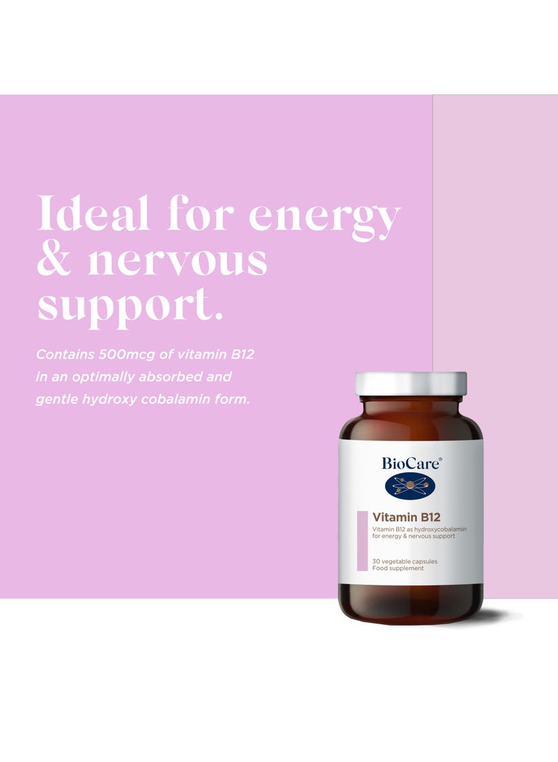 Biocare Vitamin B12 As Hydroxycobalamin For Energy And Nervous Support 30 Vegetable Capsules Food Supplement - Image 3